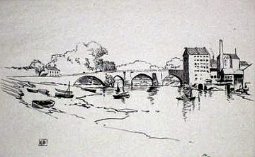 Print: "Old Bridge, Chester, England" by George Elbert Burr