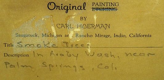 Label for Painting: "Smoke Trees" by Carl Hoerman